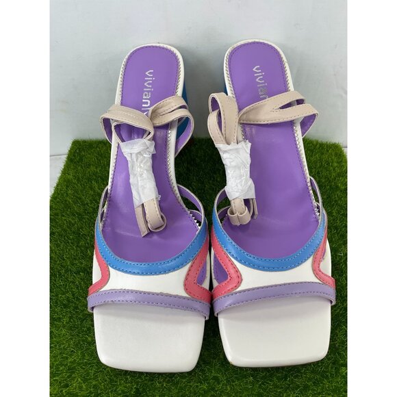 Vivianly Womens Multicolor Strappy Block Heel Sandals - Size 7.5 - Picture 4 of 11